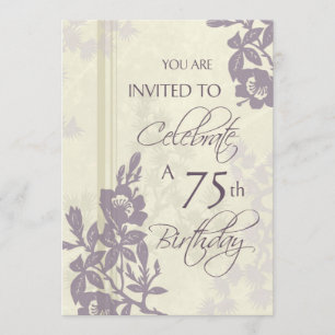 Purple Floral 75th Birthday Party Invitation Cards