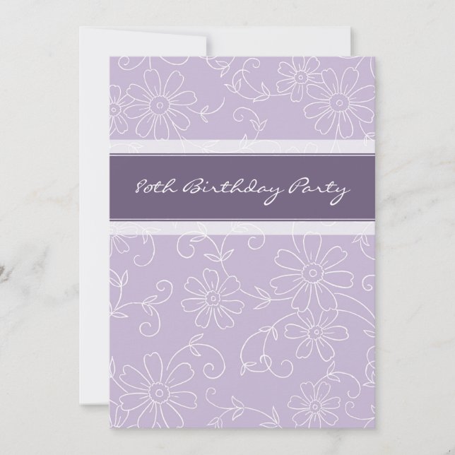 Purple Floral 80th Birthday Party Invitations (Front)