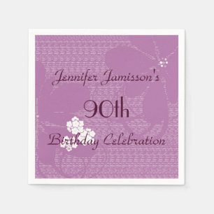 Purple Floral, 90th Birthday Party, Name, Paper Napkin