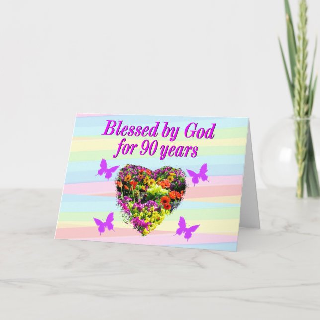 PURPLE FLORAL 90TH BLESSINGS BIRTHDAY CARD (Front)