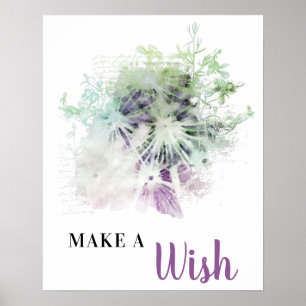 *~* Purple Floral Abstract DANDELION Make A Wish Poster