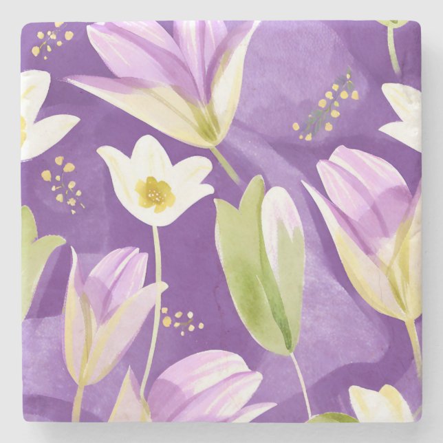 PURPLE FLORAL ABSTRACT MODERN DESIGN STONE COASTER (Front)