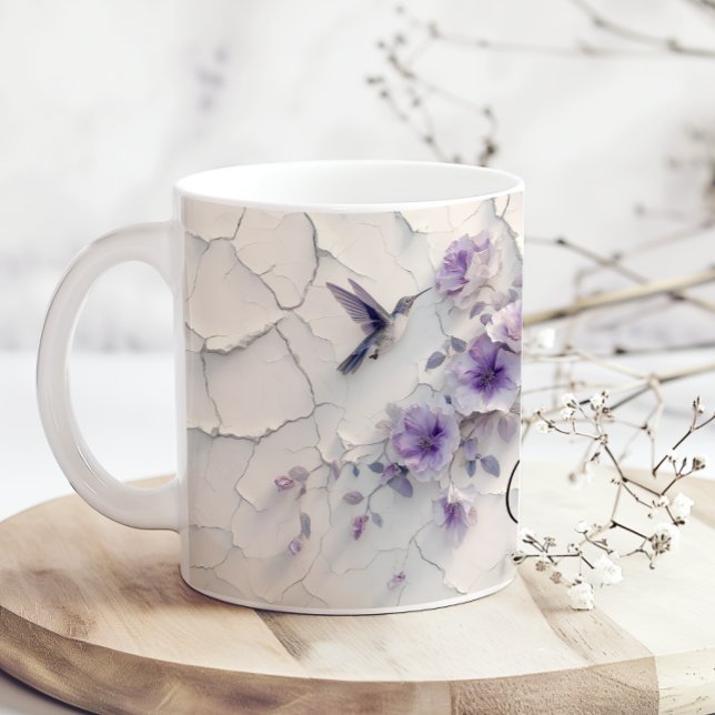 Purple Floral Add Name Hummingbird Coffee Mug (Creator Uploaded)