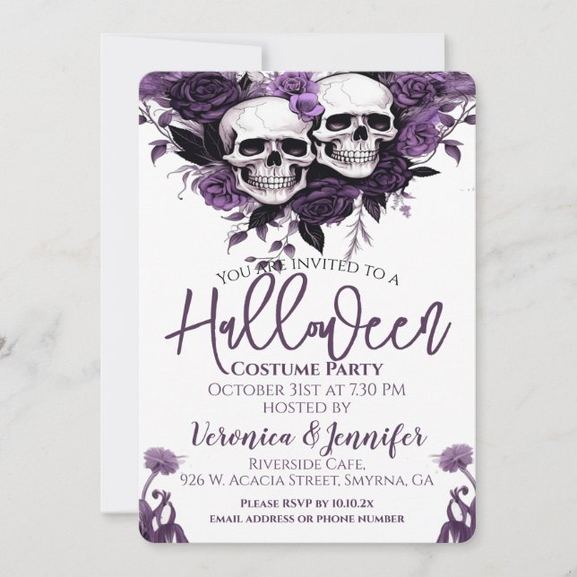 Purple Floral Adult Halloween Party Invitation (Front)