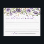 Purple Floral Advice Card<br><div class="desc">From our Blush Violet collection,  this lovely advice card features a watercolor of purple,  lavender and blush flowers. A great accompaniment to the matching invitations,  thank you cards and decor.  Shop the entire collection to create a styled event.</div>