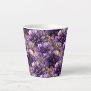 Purple Floral Alcohol Ink Ceramic Latte Mug