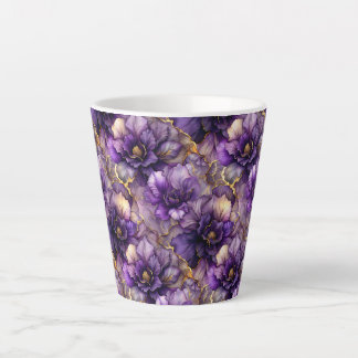 Purple Floral Alcohol Ink Ceramic Latte Mug