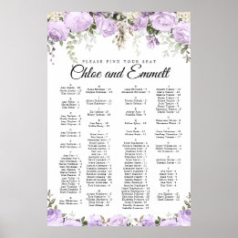 Purple Floral Alphabetical Wedding Seating Chart