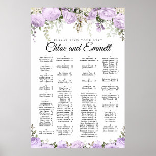 Purple Floral Alphabetical Wedding Seating Chart