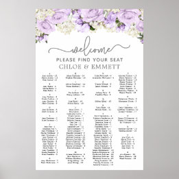 Purple Floral Alphabetical Wedding Seating Chart