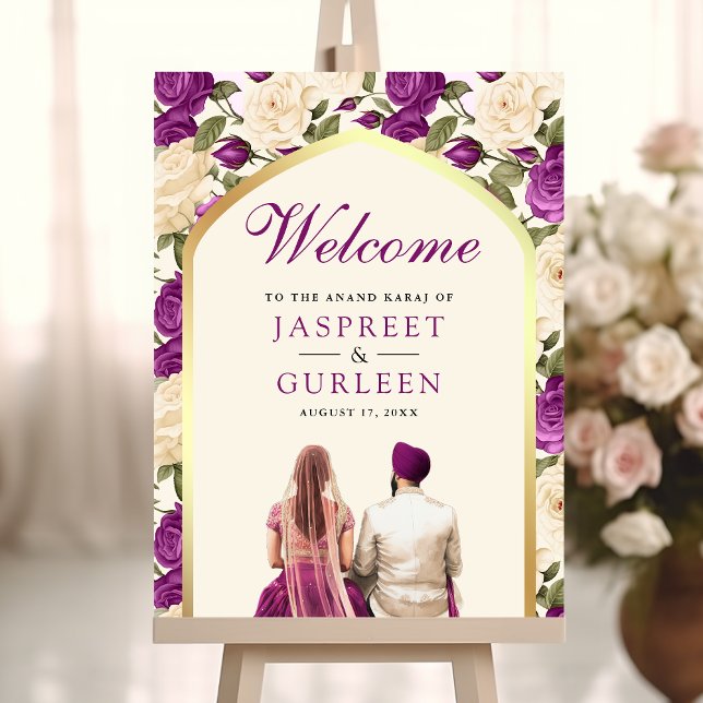 Purple Floral Anand Karaj Wedding Welcome Sign (Creator Uploaded)