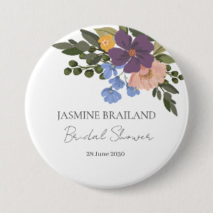 Purple Floral and Greenery Bouquet Bridal Shower 7.5 Cm Round Badge