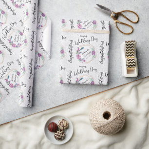 Purple Floral and White Glitter Wrapping Paper