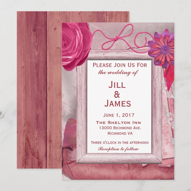 Purple Floral and Wood Wedding Invitation (Front/Back)
