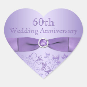 Purple Floral Anniversary Heart Shaped Sticker