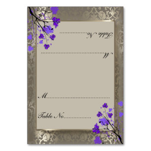 Purple Floral & Antique Silver Damask - Place Card