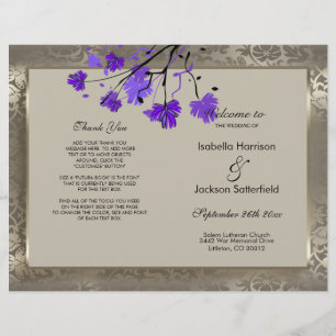 Purple Floral & Antique Silver Wedding Program