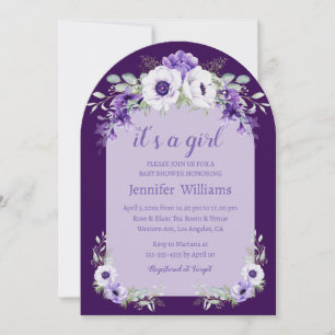 Purple Floral Arch "It's a Girl" Baby Shower Invitation