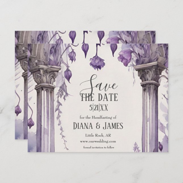 Purple Floral Arch Pagan Handfasting Save The Date (Front/Back)