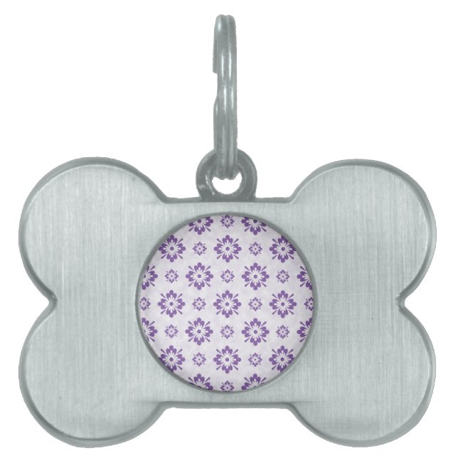 Purple floral art design pet name tag (Front)