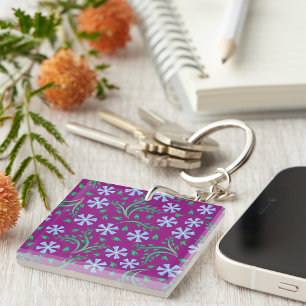 Purple Floral Art Keychain