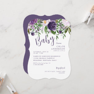 Purple Floral Baby Girl Shower Bracket Invitation