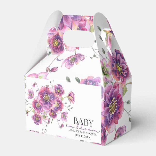 Purple Floral Baby in Bloom Baby Shower Favour Box (Front Side)