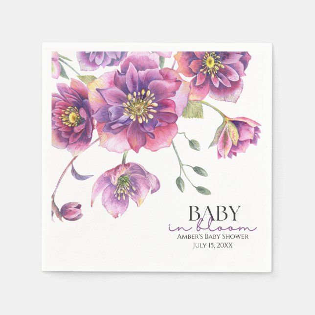 Purple Floral Baby in Bloom Paper Napkin (Front)