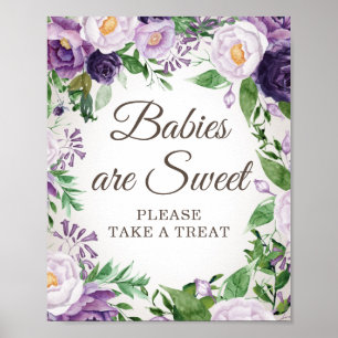 Purple Floral Baby Shower Babies Sweet Take Treat Poster