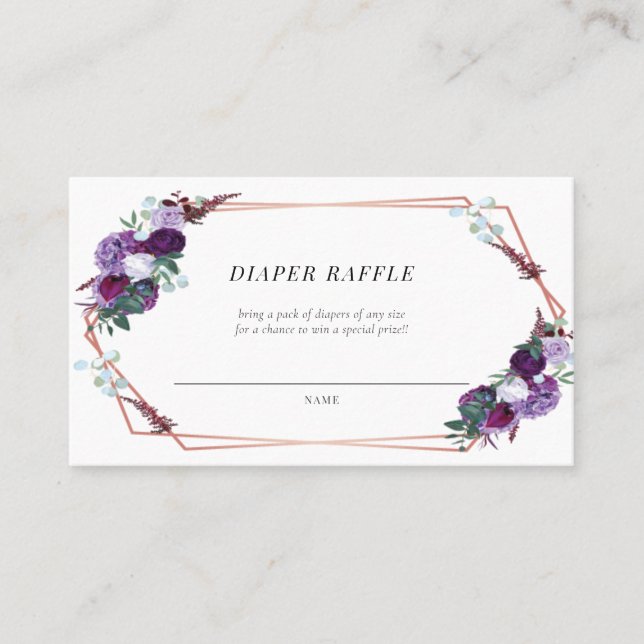 Purple Floral Baby Shower Diaper Raffle Card (Front)