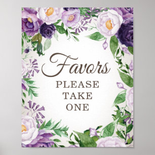 Purple Floral Baby Shower Favors Take One Poster