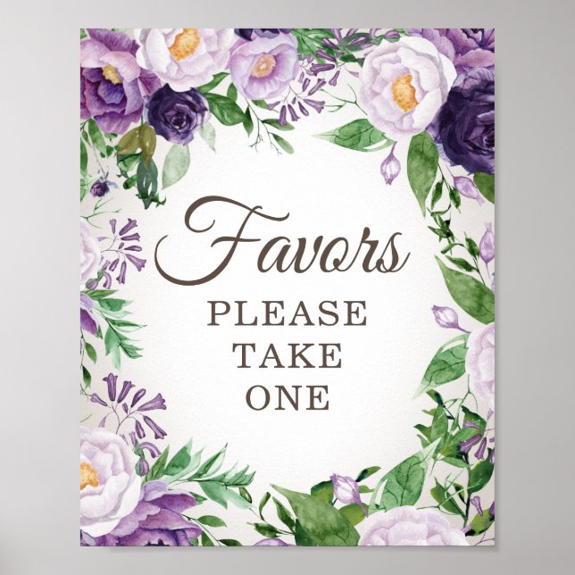 Purple Floral Baby Shower Favors Take One Poster (Front)