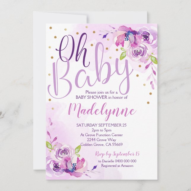 Purple Floral Baby Shower invitation (Front)