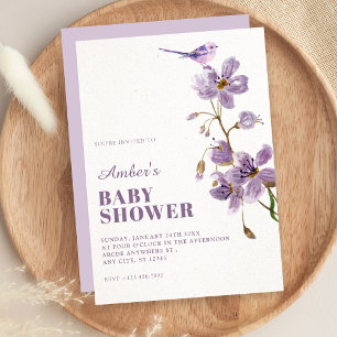 Purple floral baby shower invitation