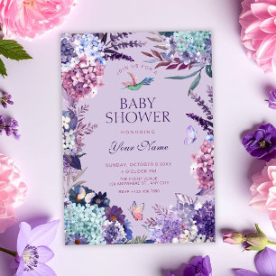 Purple floral baby shower invitation