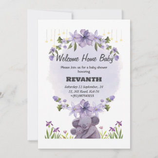 Purple Floral Baby Shower Invitation Card