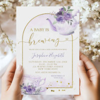 Purple Floral Baby Shower Tea Party Invitation