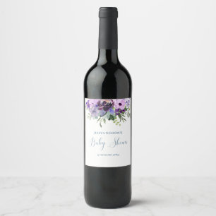 Purple floral baby shower  wine label