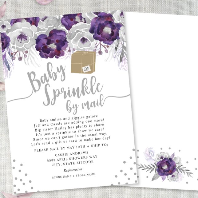 Purple Floral Baby Sprinkle by mail Invitation (Creator Uploaded)