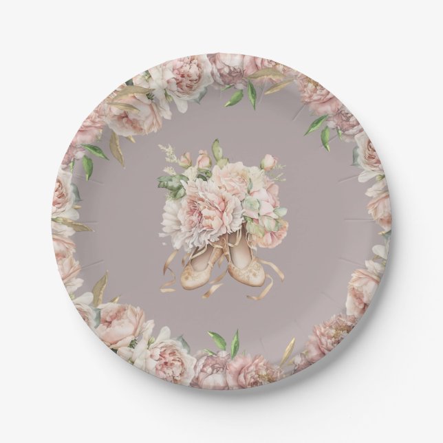 Purple Floral Ballet Dancer Birthday Paper Plate (Front)