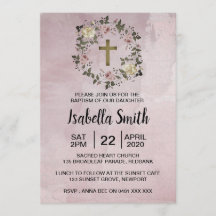 Purple floral Baptism / Christening Invitation