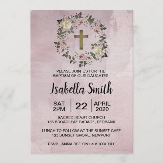 Purple floral Baptism / Christening Invitation
