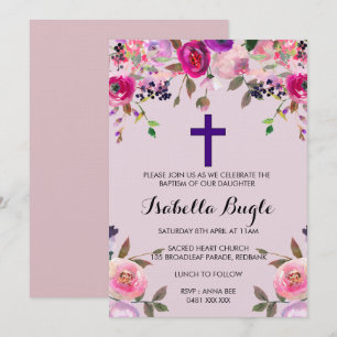 Purple floral Baptism /Christening Invitation Girl