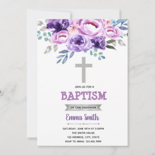 Purple Floral baptism invitation