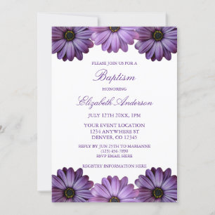Purple Floral Baptism Invitation