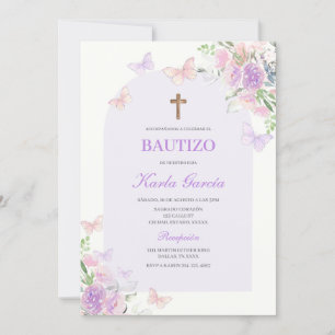 Purple Floral Baptism Spanish Invitation