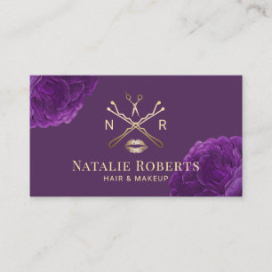 Purple Floral Beauty Logo Hair & Makeup Artist Business Card