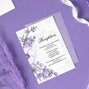 Purple Floral Berries & Damask Wedding Reception Enclosure Card