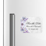 Purple Floral Berry Wreath Wedding Save the Date Magnet<br><div class="desc">A very charming purple floral and pale grey damask Save the Date magnet for the fridge (or for wherever else you'd like). It features a beautiful wreath of purple berries and flowers on the left hand edge, with a very elegant damask pattern in the background with flourishes, swirls and very...</div>