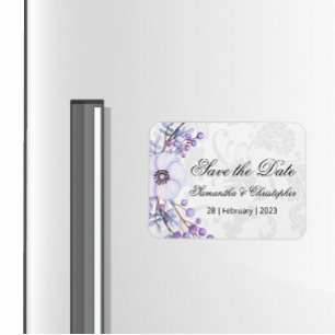 Purple Floral Berry Wreath Wedding Save the Date Magnet